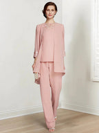 Chiffon Long Sleeves Mother Of The Bride Pantsuits With Jacket