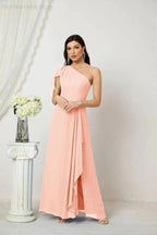 Numbersea  Chiffon Ruffled One Shoulder Long Bridesmaid Dresses A-line Formal Evening Gown Side Split 2809