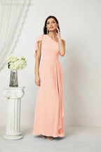 Numbersea  Chiffon Ruffled One Shoulder Long Bridesmaid Dresses A-line Formal Evening Gown Side Split 2809