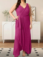 A-Line V-Neck Ruched Metallic Mesh Dress