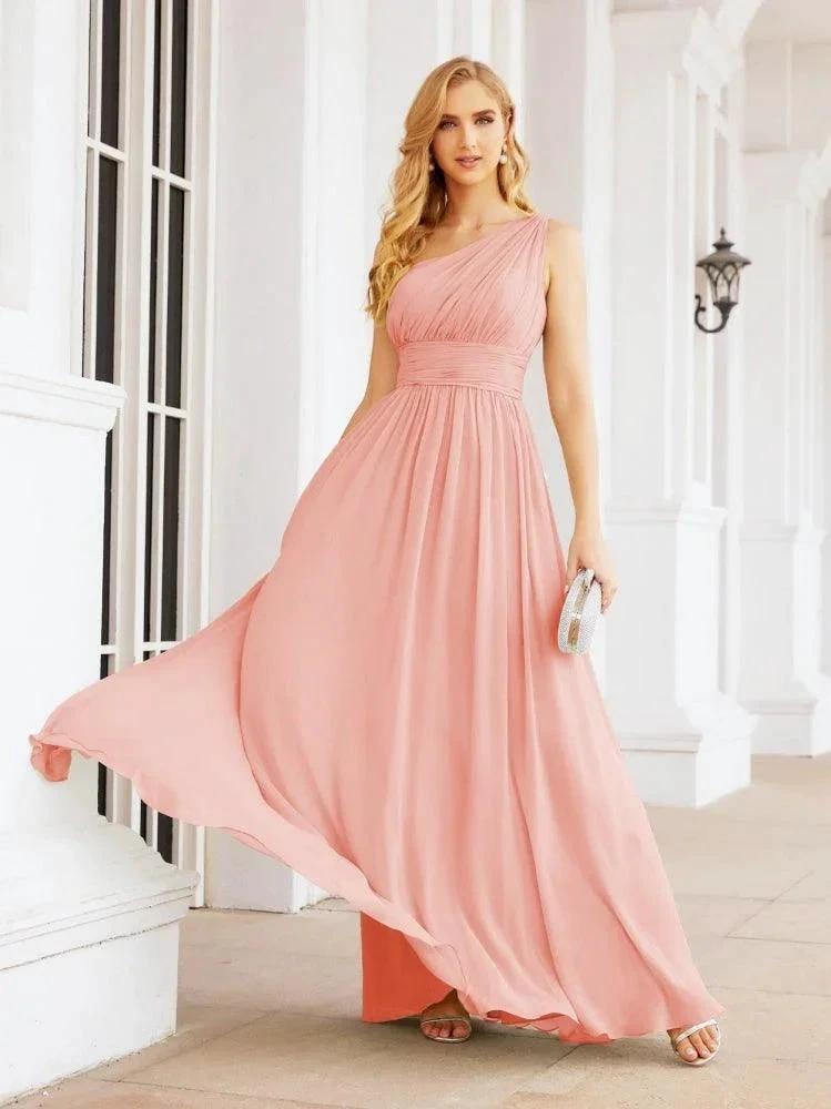 Numbersea One Shoulder Bridesmaid Dresses Long Maxi Formal Evening Party Prom Gowns 28061