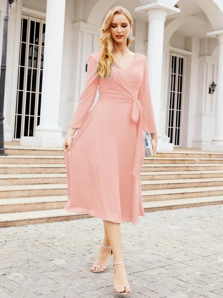 Bridesmaid Dress V-Back Waist Belt Mother of the Bride Wedding Guest SY28031