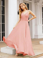Numbersea Halter Chiffon Bridesmaid Dresses Wedding Appare Sleeveless Formal Prom Dress with Ruffled Back 28035
