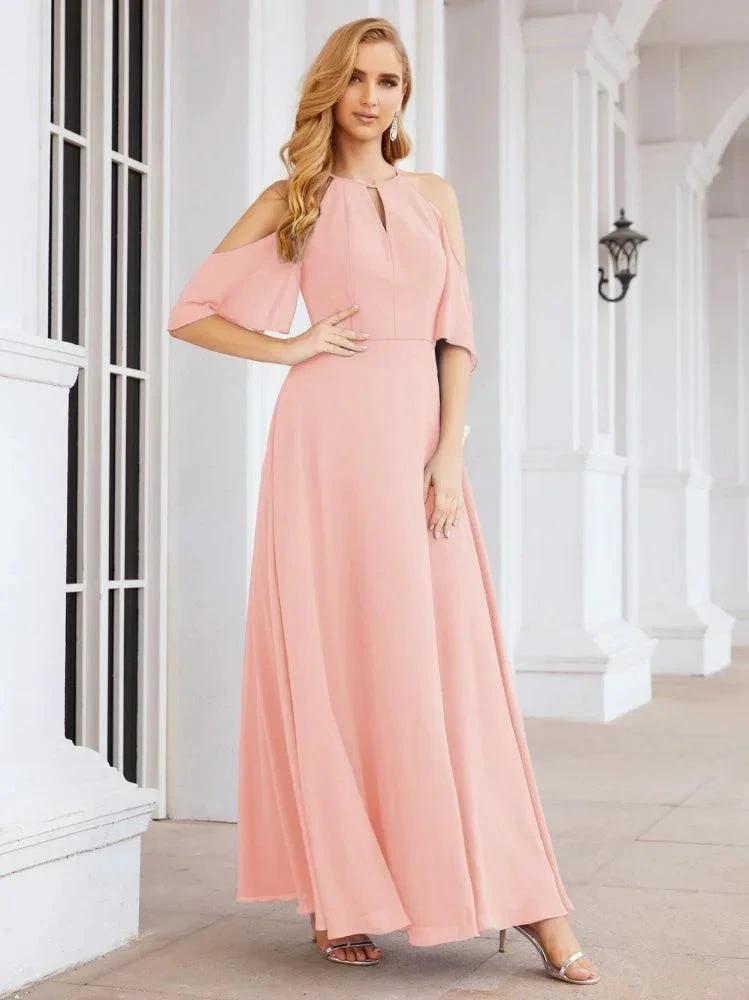 Numbersea Cold Shoulder Bridesmaid Dresses A-Line Long Formal Evening Gowns 28074