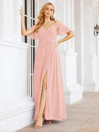 Numbersea Cold Shoulder Long Bridesmaid Dresses Side Slit Formal Prom Gowns Party Wedding 28070