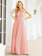 Numbersea Sleeveless Bridesmaid Dresses Long Prom Gown Zipper with Keyhole Back 28056
