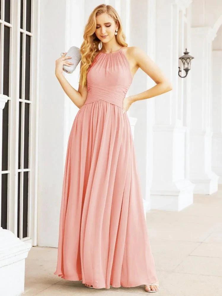 Numbersea Sleeveless Bridesmaid Dresses Long Prom Gown Zipper with Keyhole Back 28056