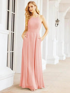 Numbersea Halter Bridesmaid Dresses with Pockets Sleeveless Formal Evening Party Prom Gowns  28055