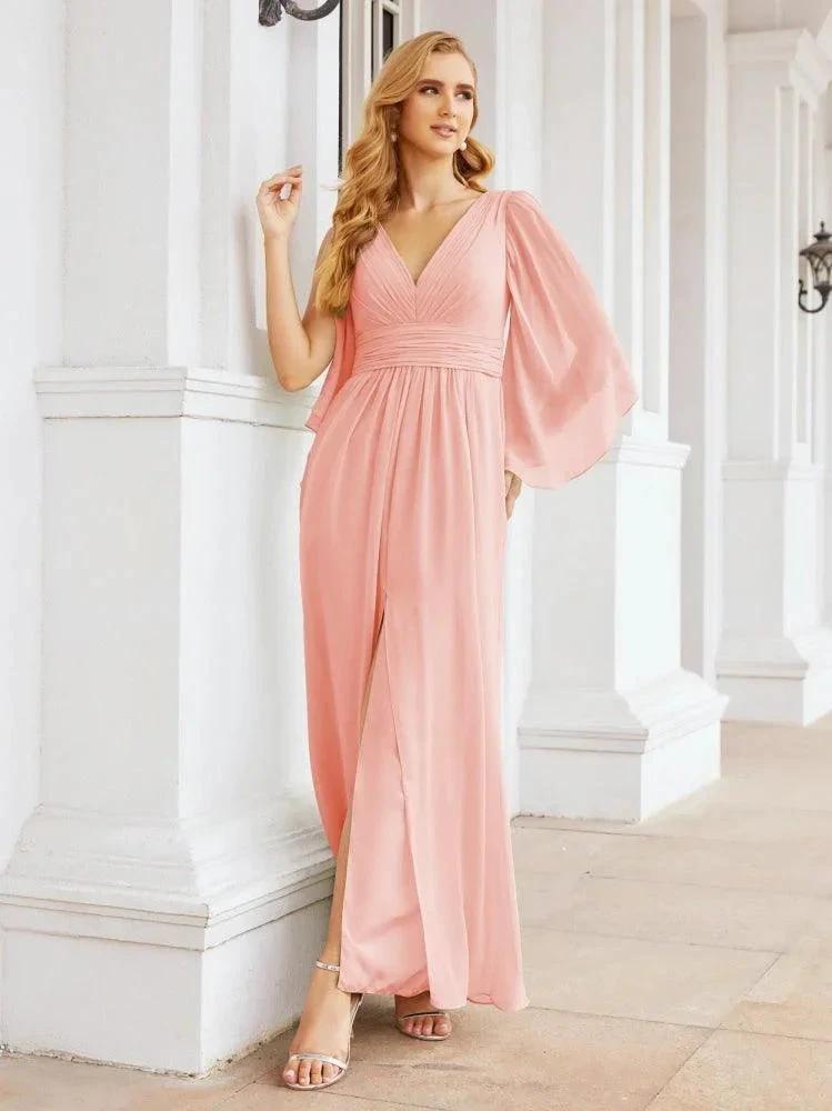 Numbersea Bridesmaid Dresses with Split for Wedding Party Flutter Sleeves 28045