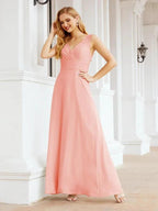 Formal Prom Gown Elegant V-Neck Sleeveless Bridesmaid Dresses for Wedding Party 28037