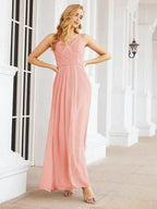 Numbersea Spaghetti Strap Bridesmaid Dresses V-Neck Long A-Line Formal Prom Gowns 28063