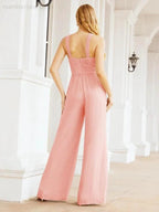 Numbersea Crisscross Neck Jumpsuit Formal Evening Dress Long Bridesmaid Dresses Bell-bottomed Pants 28033