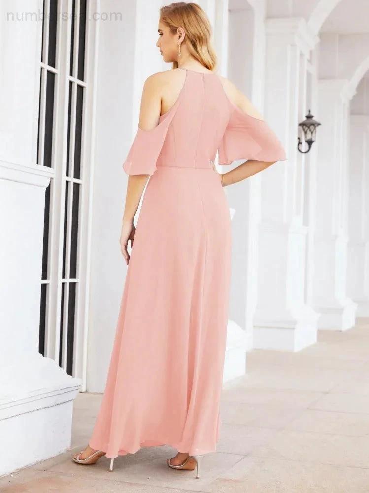 Numbersea Cold Shoulder Bridesmaid Dresses A-Line Long Formal Evening Gowns 28074
