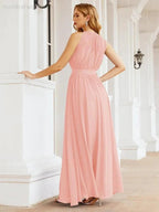 Numbersea Halter Bridesmaid Dress Empire Waist Formal Evening Prom Gown for Mother of The Bride 28030