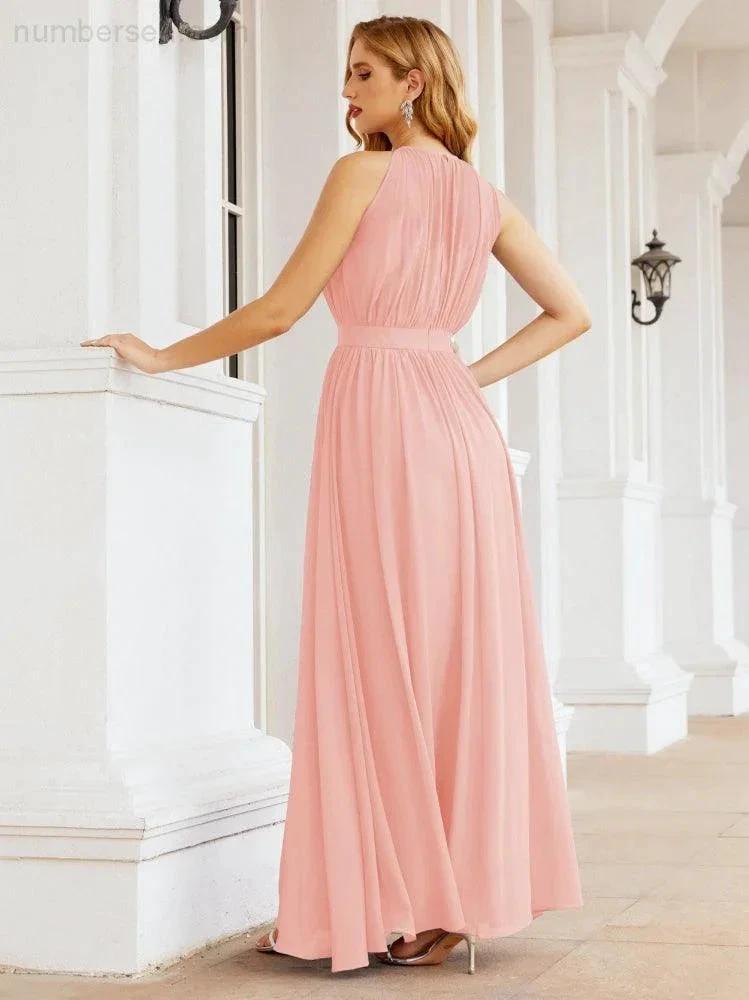 Numbersea Halter Bridesmaid Dress Empire Waist Formal Evening Prom Gown for Mother of The Bride 28030
