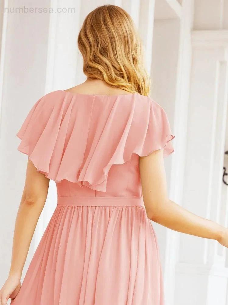 Bridesmaid Dresses with Flutter Sleeves Formal Evening Party Prom Gowns 28044