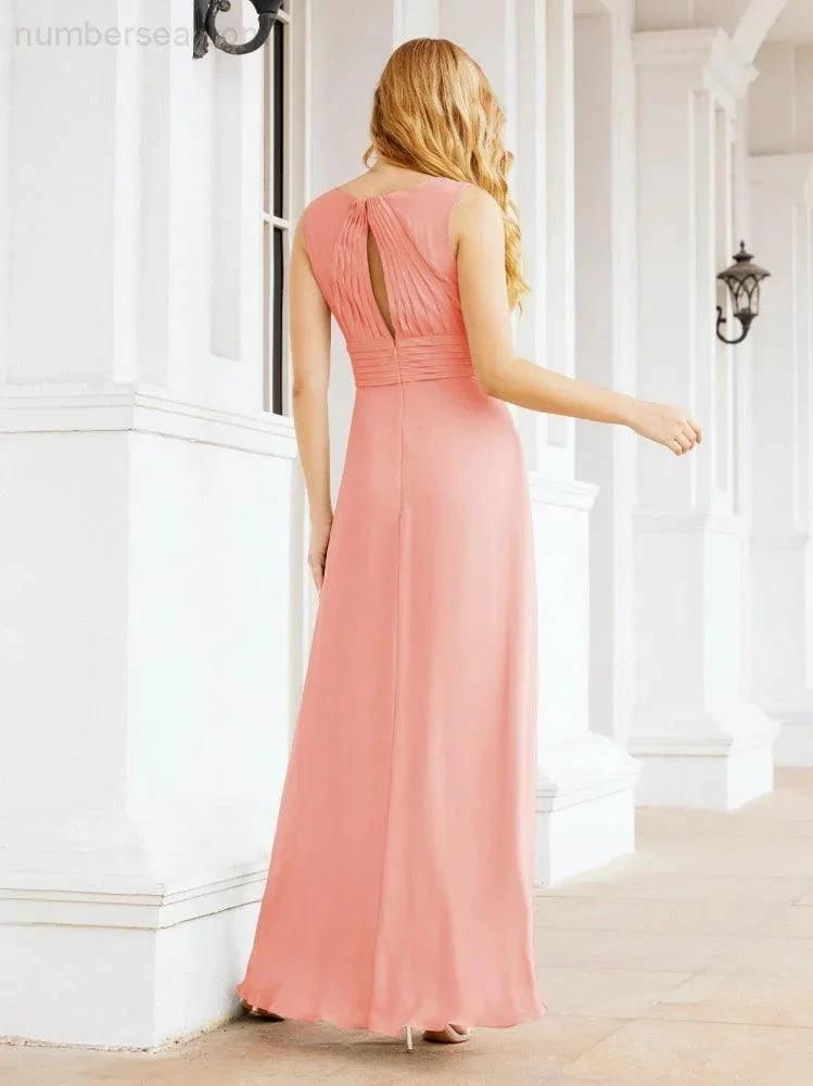 Formal Prom Gown Elegant V-Neck Sleeveless Bridesmaid Dresses for Wedding Party 28037