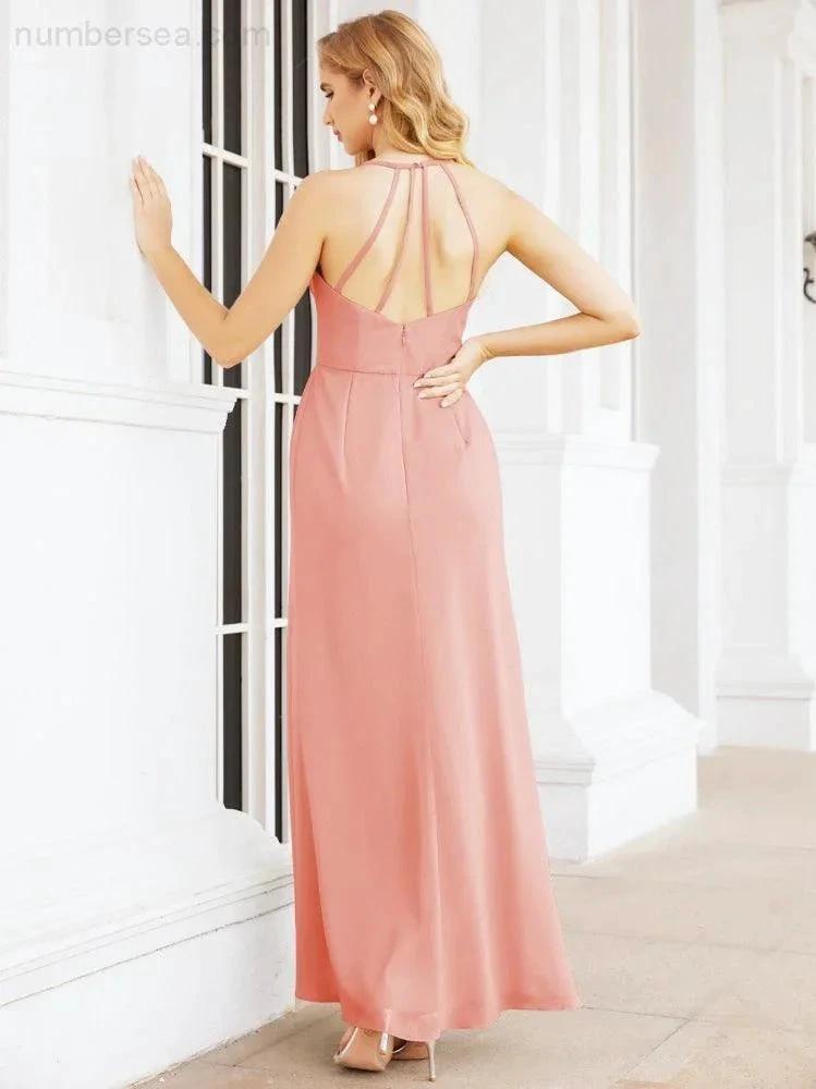 Numbersea Spaghetti Strap Bridesmaid Dresses V-Neck Long A-Line Formal Prom Gowns 28063