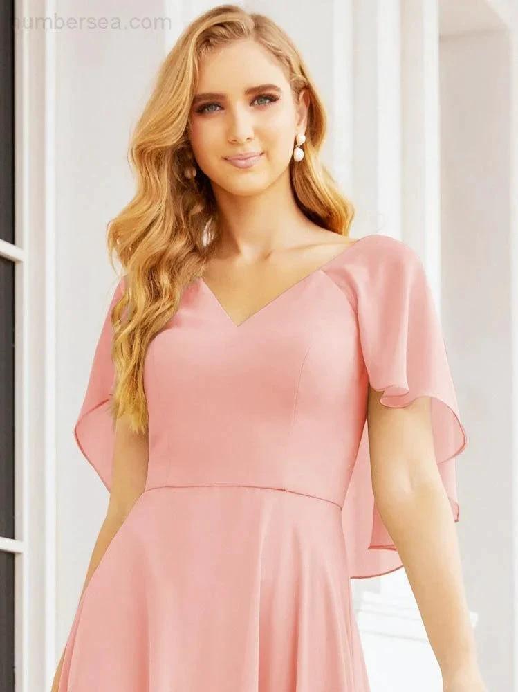 Numbersea Bridesmaid Dresses for Wedding Formal Evening Party Prom Gown with Cape 28050