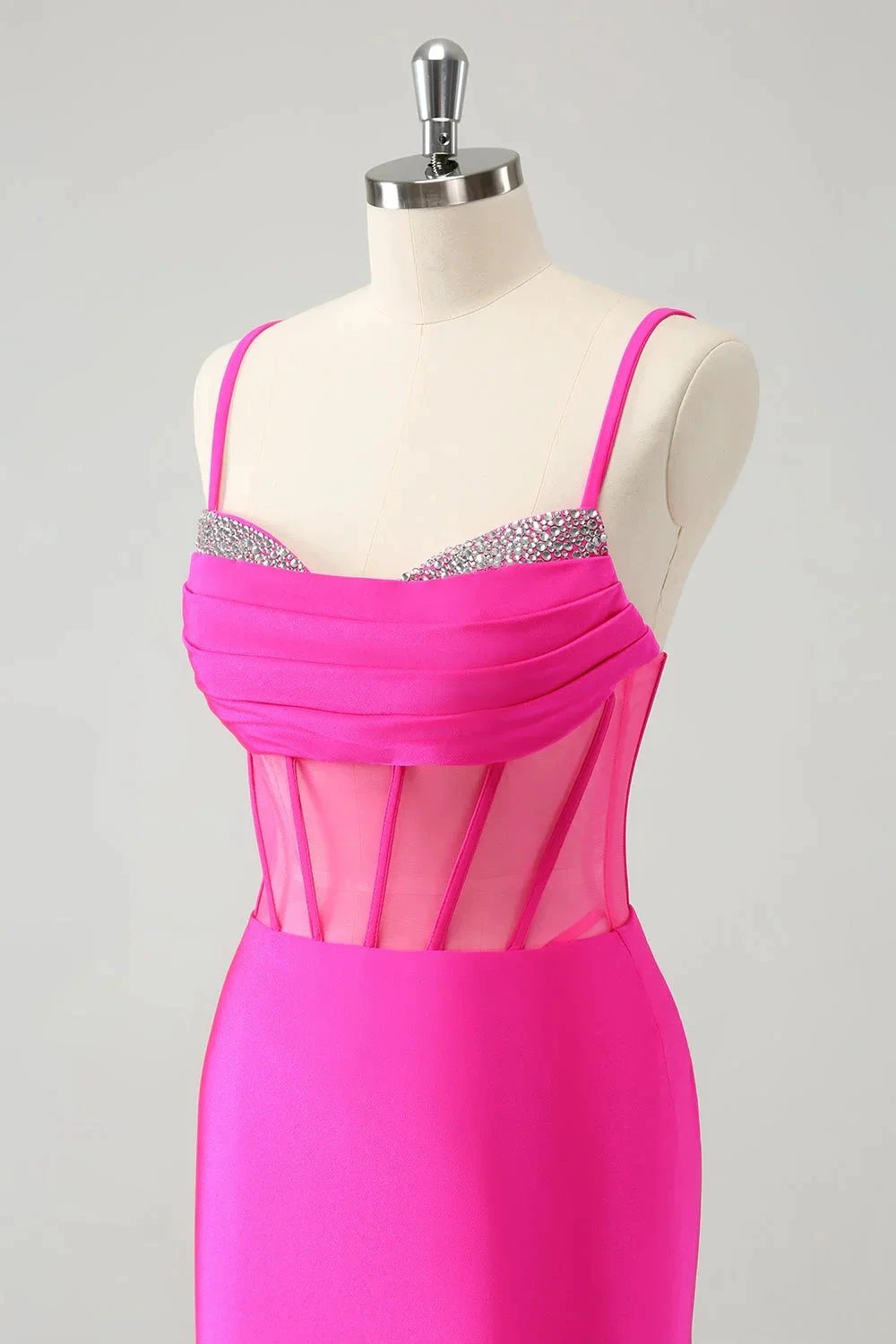 Chic Fuchsia Bodycon Pleated Corset Short Homecoming Dress with Beading