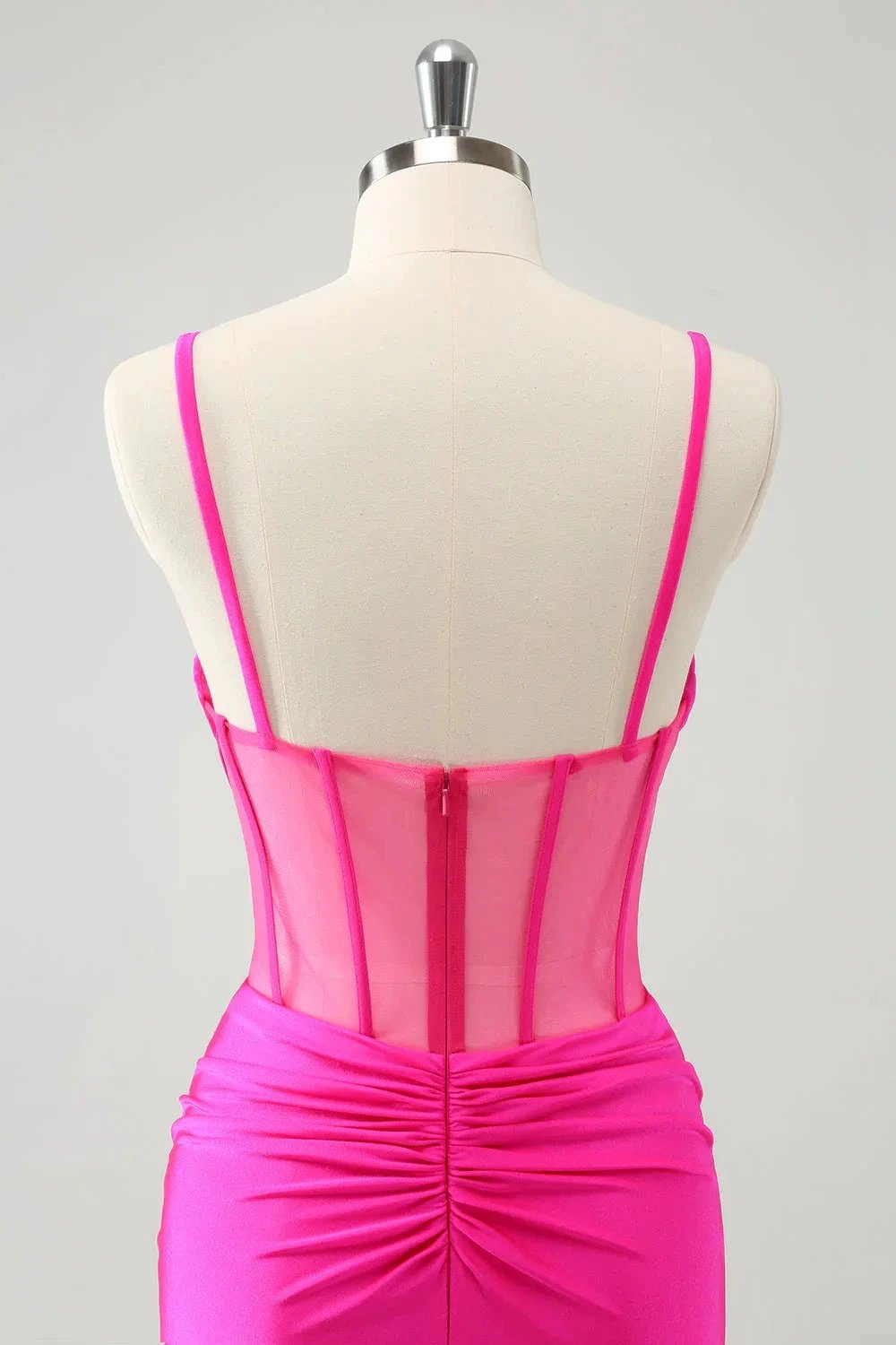 Chic Fuchsia Bodycon Pleated Corset Short Homecoming Dress with Beading