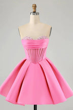 Cute A Line Sweetheart Corset Short Fuchsia Homecoming Dress with Beading