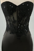 Black Bodycon Sweetheart Corset Short Homecoming Dress with Appliques