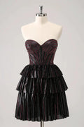 Cute Black Pink A Line Sweetheart Corset Short Homecoming Dress with Beading