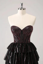 Cute Black Pink A Line Sweetheart Corset Short Homecoming Dress with Beading