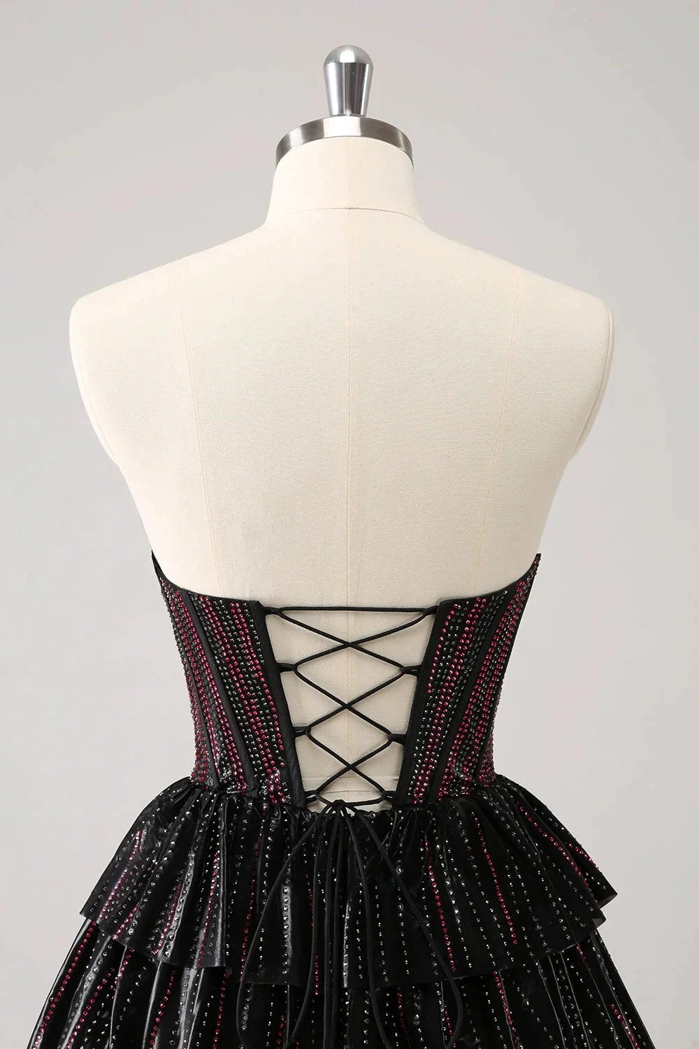 Cute Black Pink A Line Sweetheart Corset Short Homecoming Dress with Beading