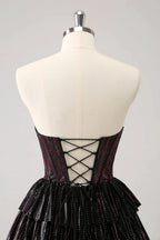 Cute Black Pink A Line Sweetheart Corset Short Homecoming Dress with Beading