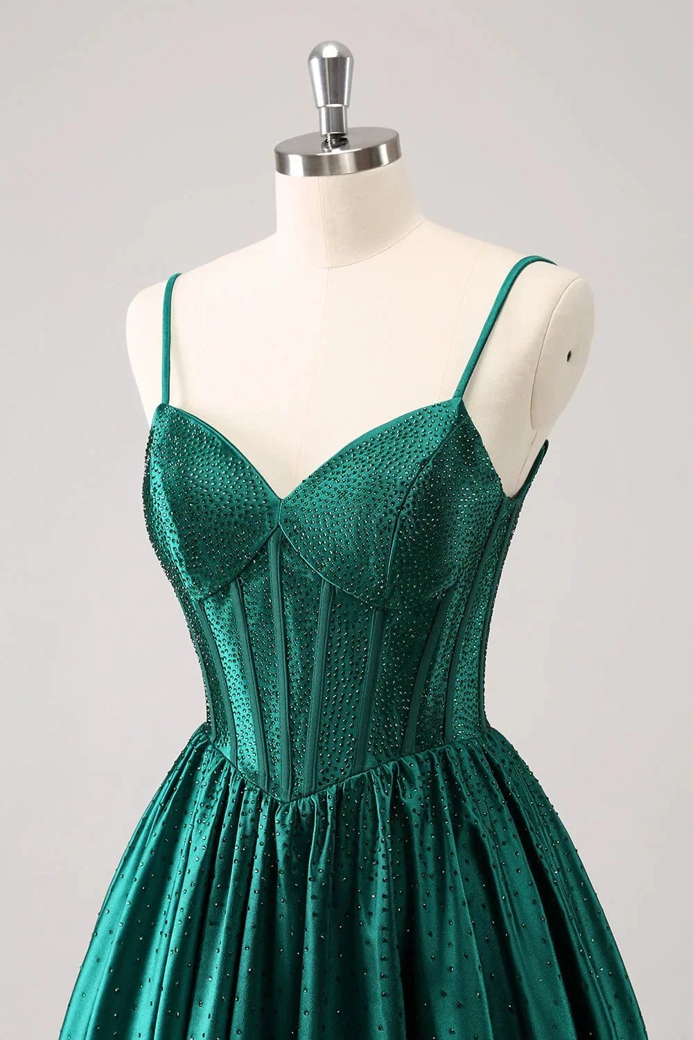 Cute Dark Green A Line Spaghetti Straps Ruffle Corset Short Homecoming Dress with Beading