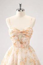 Cute Lilac A Line Cut Out Tiered Print Floral Homecoming Dress with Ruffles