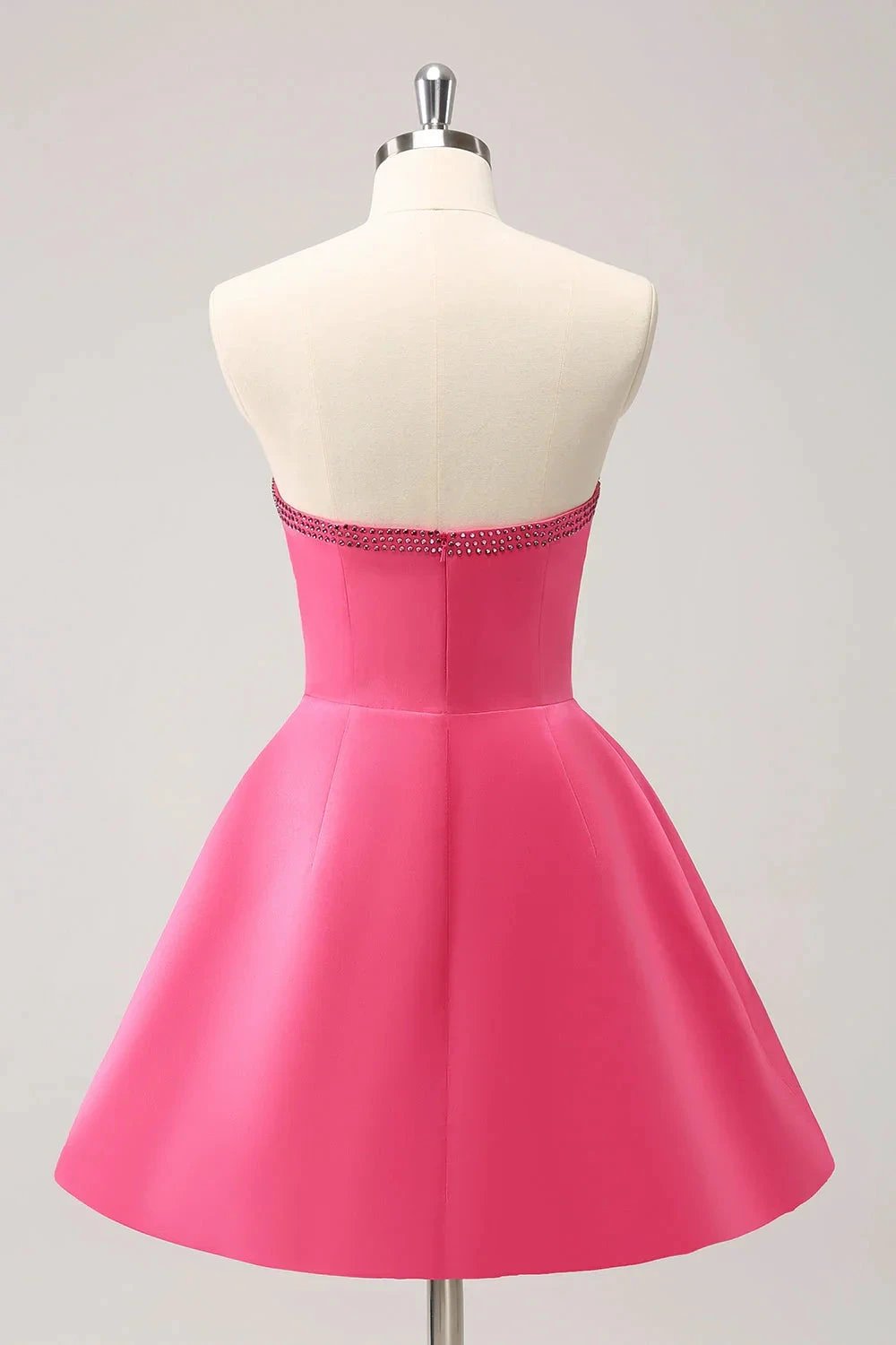 Cute Hot Pink A Line Strapless Cut Out Homecoming Dress with Beading