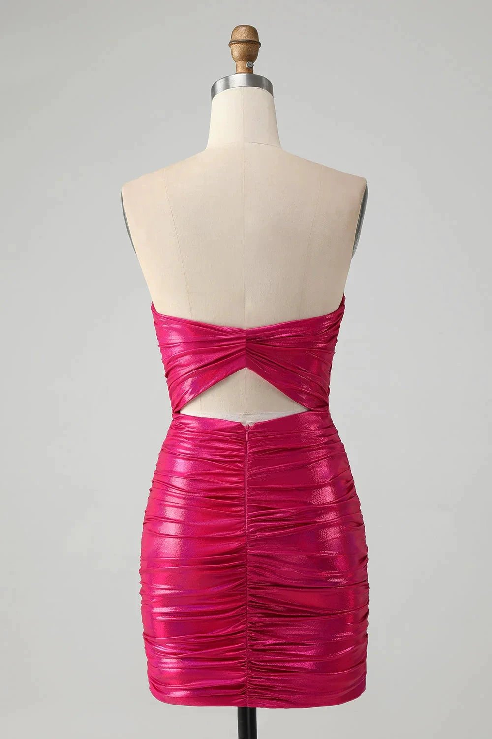Chic Strapless Keyhole Pleated Fuchsia Tight Homecoming Dress