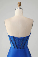 Classy Sparkly Royal Blue Tight Strapless Short Homecoming Dress with Beading