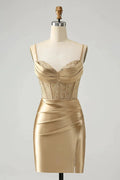 Gold Corset Short Homecoming Dress with Lace Up Back