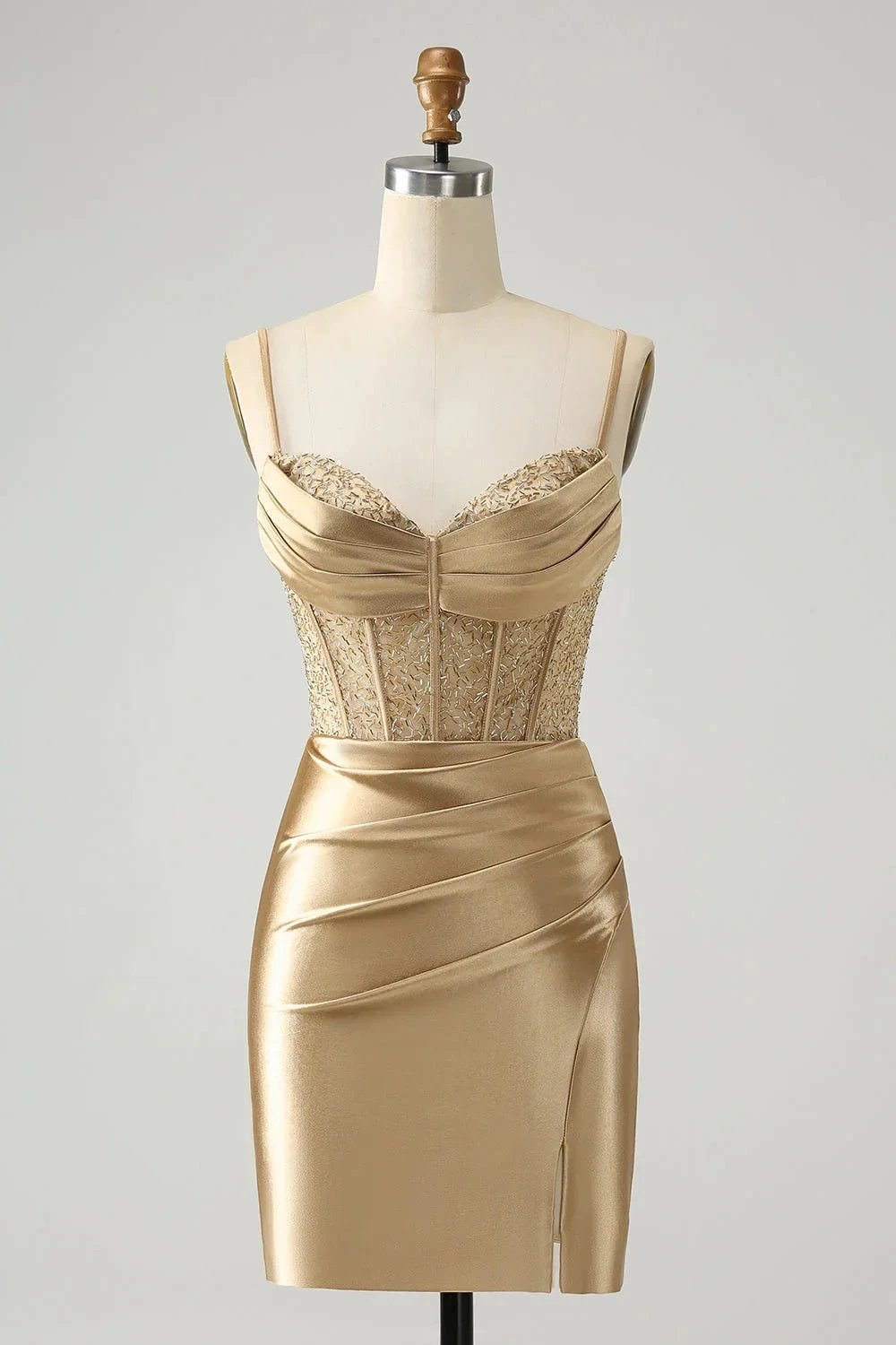 Gold Corset Short Homecoming Dress with Lace Up Back