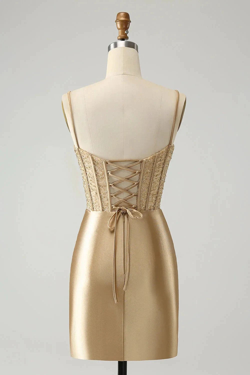 Gold Corset Short Homecoming Dress with Lace Up Back