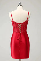 Red Corset Short Homecoming Dress with Lace Up Back