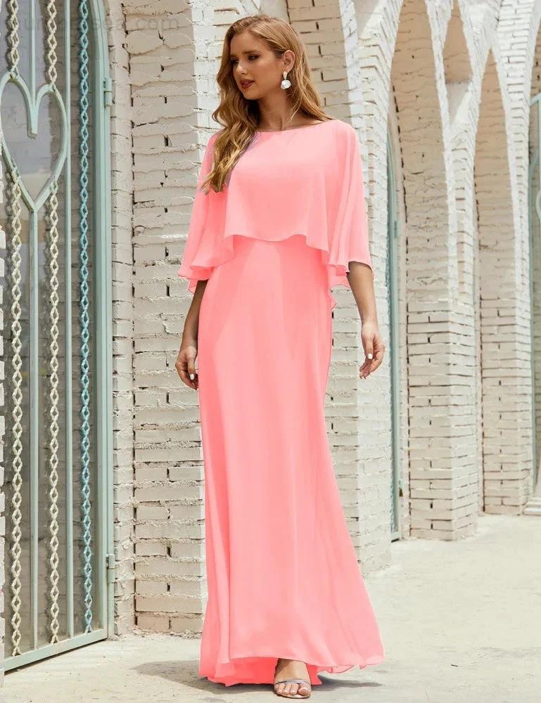Sunnderly  Bridesmaid Dress Women Long Sleeve V-Neck Chiffon Formal Wedding Party Dress SY28018