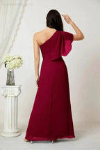 Numbersea  Chiffon Ruffled One Shoulder Long Bridesmaid Dresses A-line Formal Evening Gown Side Split 2809