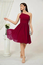 Numbersea Women Chiffon Short One Shoulder Bridesmaid Dress Formal Dresses for Party Homecoming  2804
