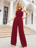 Numbersea Crisscross Neck Jumpsuit Formal Evening Dress Long Bridesmaid Dresses Bell-bottomed Pants 28033