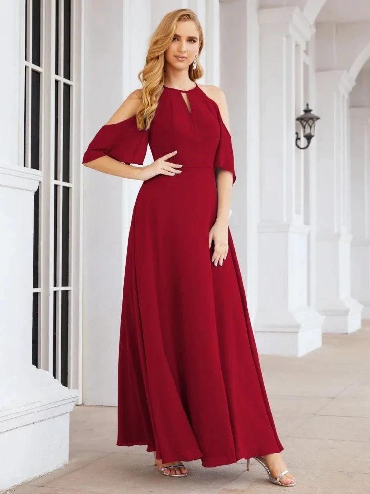 Numbersea Cold Shoulder Bridesmaid Dresses A-Line Long Formal Evening Gowns 28074
