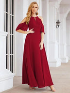 Numbersea Cold Shoulder Bridesmaid Dresses A-Line Long Formal Evening Gowns 28074