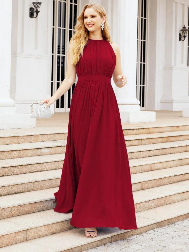Numbersea Halter Bridesmaid Dress Empire Waist Formal Evening Prom Gown for Mother of The Bride 28030