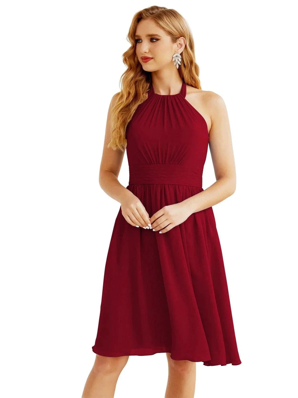 Numbersea Halter Chiffon Bridesmaid Dresses Short Sleeveless Formal Party Dress Open Back 28023