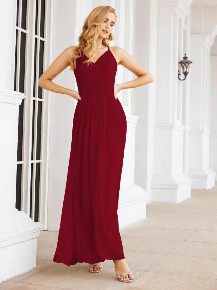 Numbersea Spaghetti Strap Bridesmaid Dresses V-Neck Long A-Line Formal Prom Gowns 28063