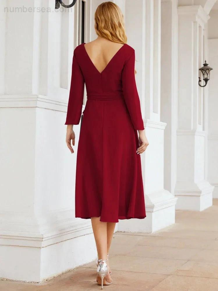 Bridesmaid Dress V-Back Waist Belt Mother of the Bride Wedding Guest SY28031